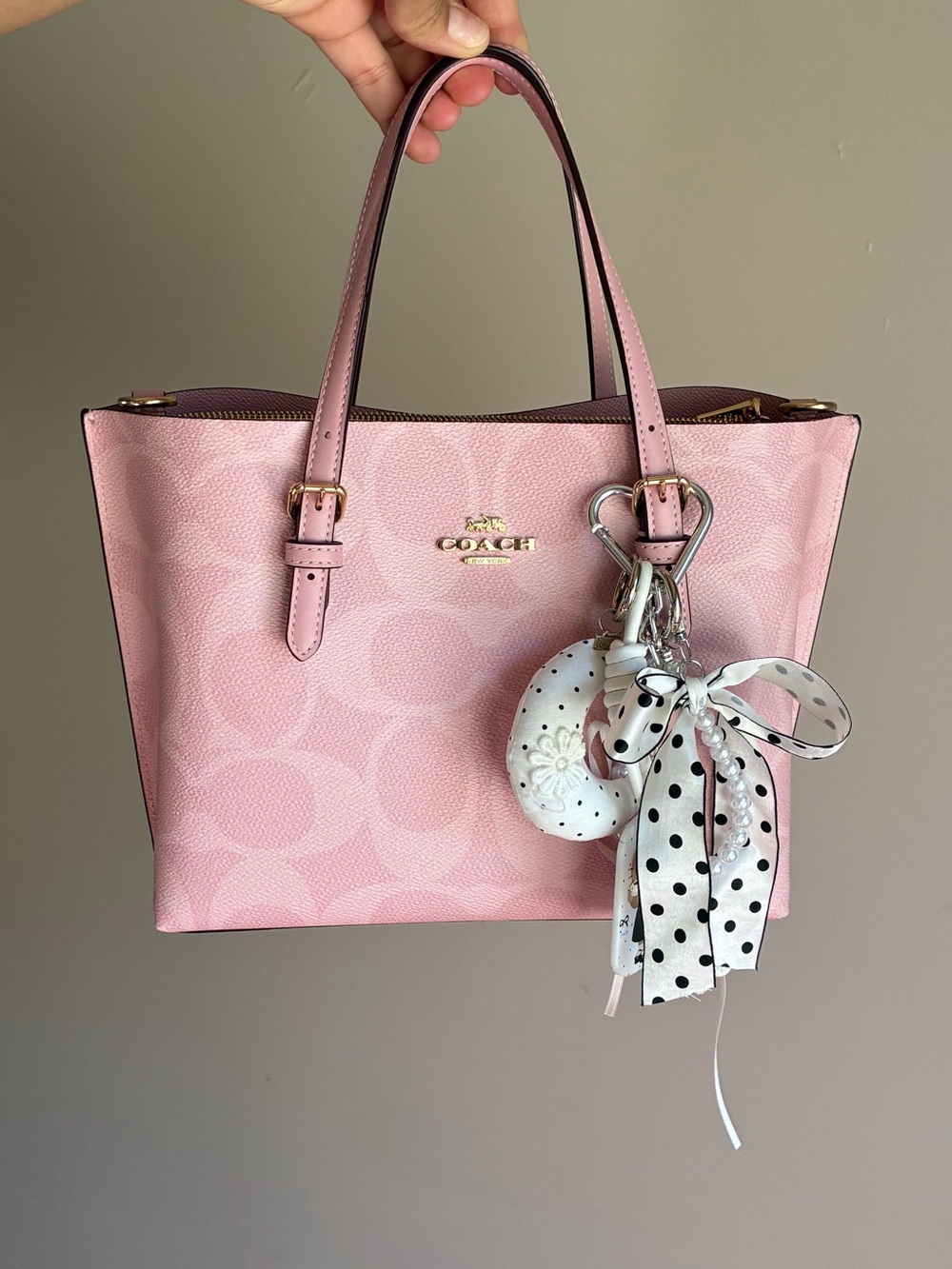White Polka Dot Keychain Cluster Accessory Bag Charm